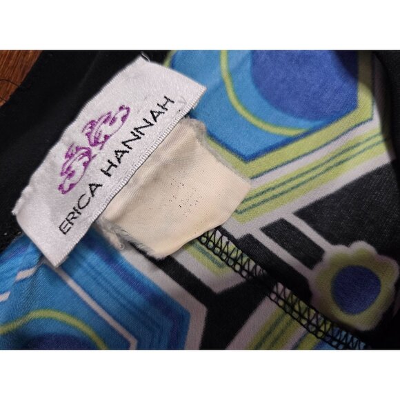 Erica Hannah Neon Blue Mod Print Dress Bell Sleeves Mod - Picture 6 of 13